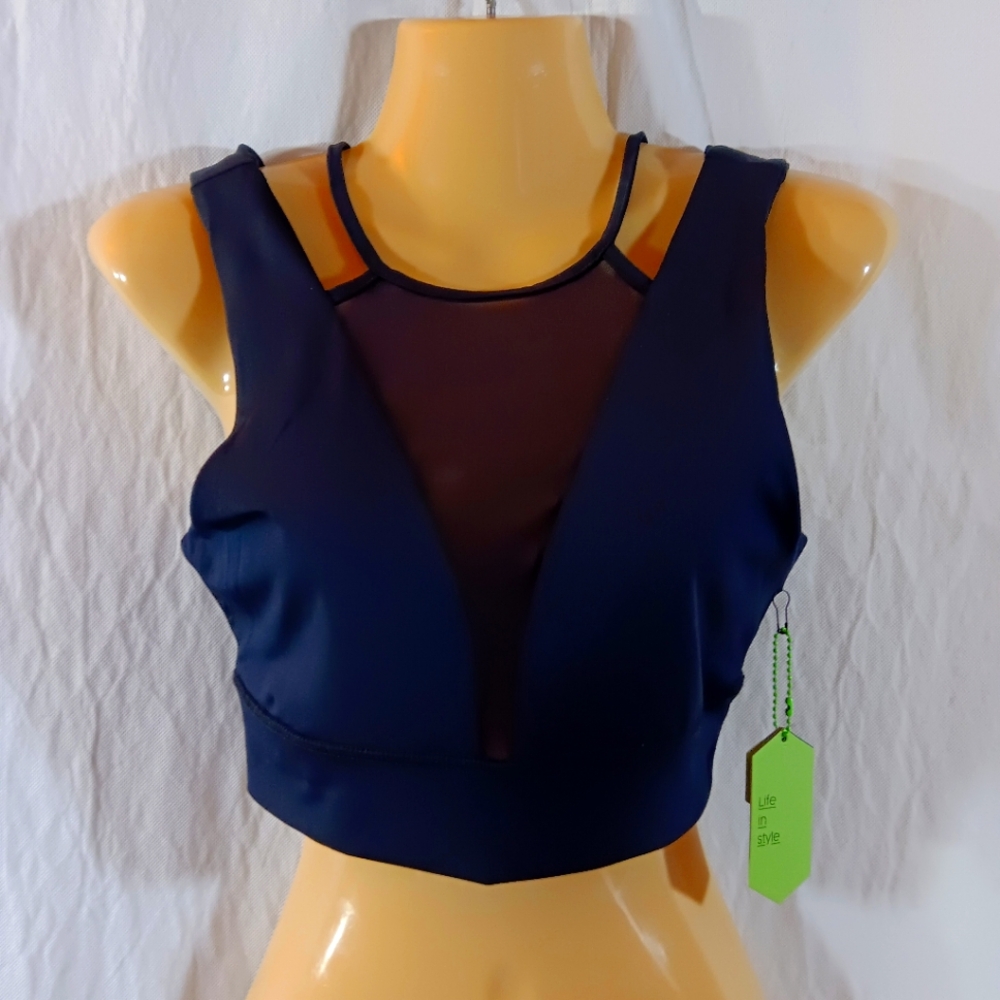 La Kottee NWT Womens Small Top Black Mesh Center Knit Strappy Cropped